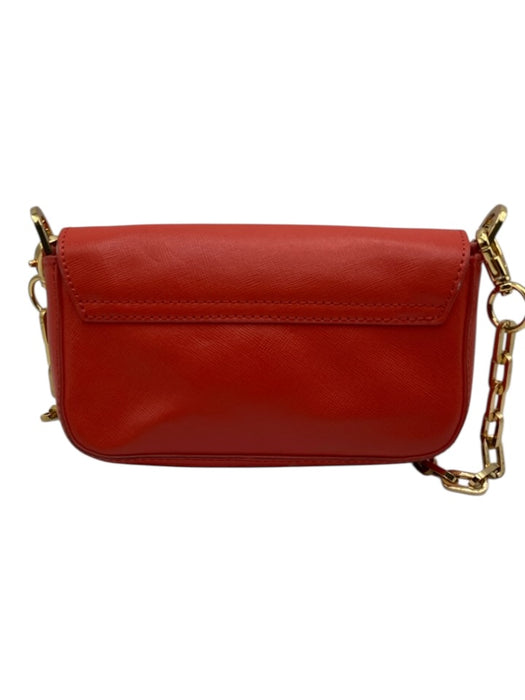 Tory Burch Coral Orange Saffiano Leather Gold Tone Hardware Logo Flap Bag Coral Orange / Mini