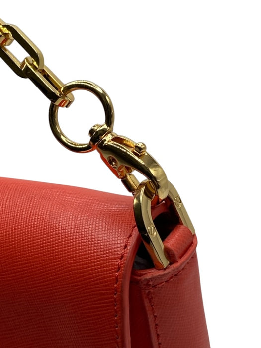 Tory Burch Coral Orange Saffiano Leather Gold Tone Hardware Logo Flap Bag Coral Orange / Mini