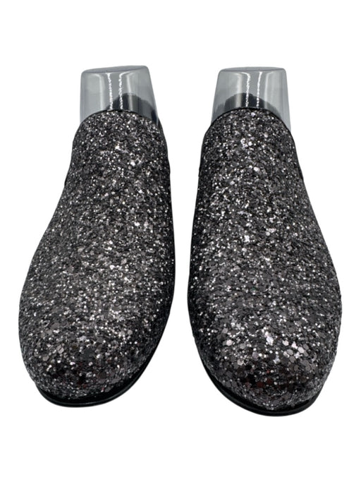 Jimmy Choo Shoe Size 40.5 Dark Silver Textile & Leather Upper Glitter Loafers Dark Silver / 40.5