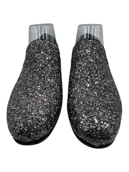 Jimmy Choo Shoe Size 40.5 Dark Silver Textile & Leather Upper Glitter Loafers Dark Silver / 40.5