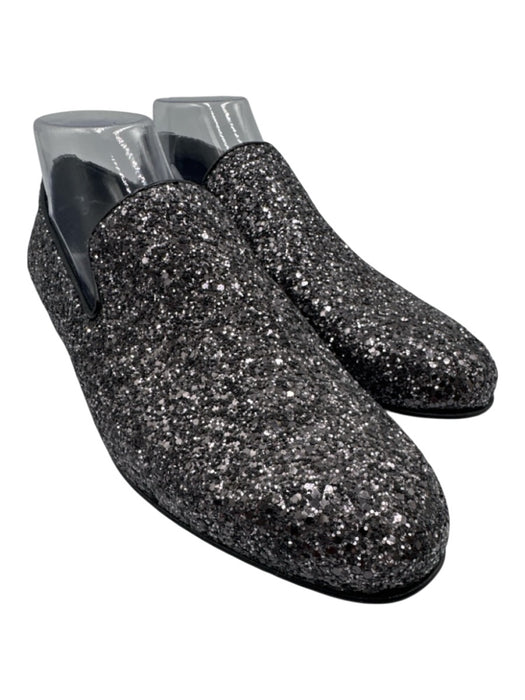 Jimmy Choo Shoe Size 40.5 Dark Silver Textile & Leather Upper Glitter Loafers Dark Silver / 40.5