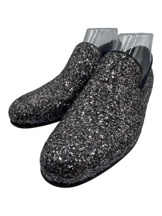 Jimmy Choo Shoe Size 40.5 Dark Silver Textile & Leather Upper Glitter Loafers Dark Silver / 40.5