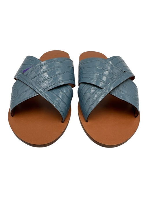 M. Gemi Shoe Size 42 Blue Leather Upper Croc Embossed Criss Cross Mule Sandals Blue / 42