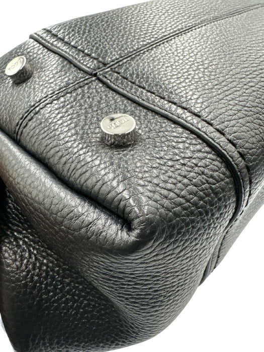 Tod's Black Leather Magnetic Snap Rolled Top Handles Pebbled Tote Bag Black