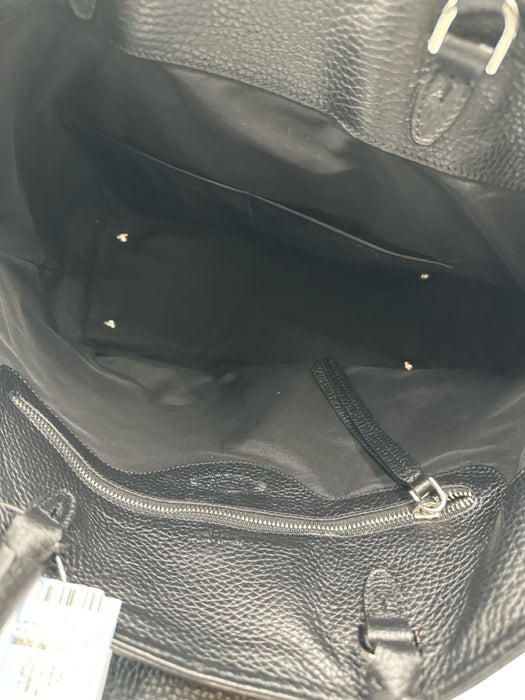 Tod's Black Leather Magnetic Snap Rolled Top Handles Pebbled Tote Bag Black