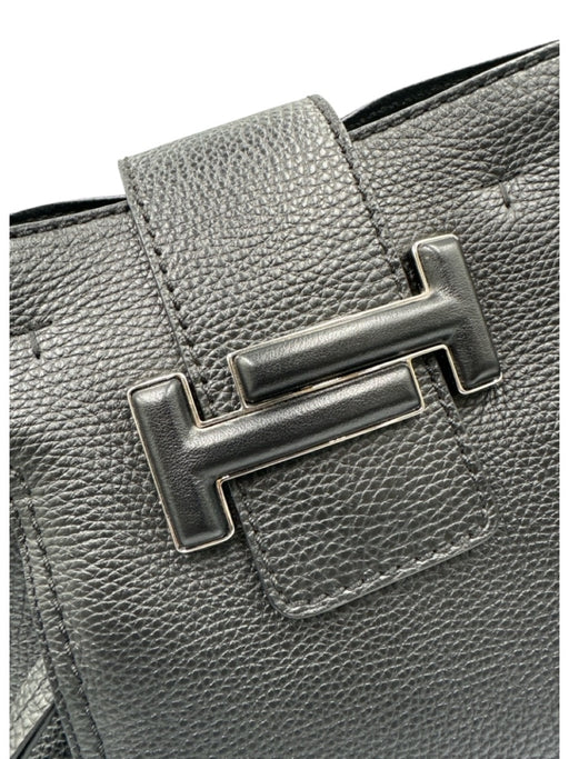 Tod's Black Leather Magnetic Snap Rolled Top Handles Pebbled Tote Bag Black