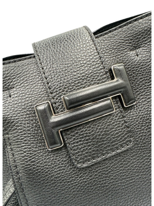 Tod's Black Leather Magnetic Snap Rolled Top Handles Pebbled Tote Bag Black
