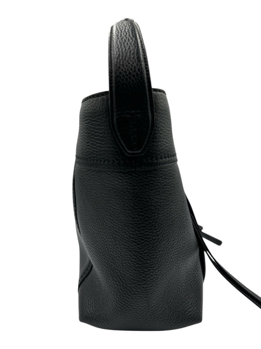 Tod's Black Leather Magnetic Snap Rolled Top Handles Pebbled Tote Bag Black
