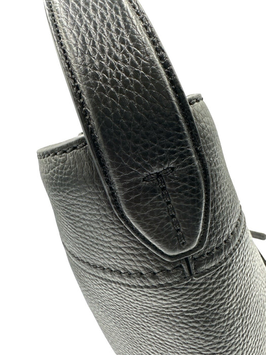 Tod's Black Leather Magnetic Snap Rolled Top Handles Pebbled Tote Bag Black