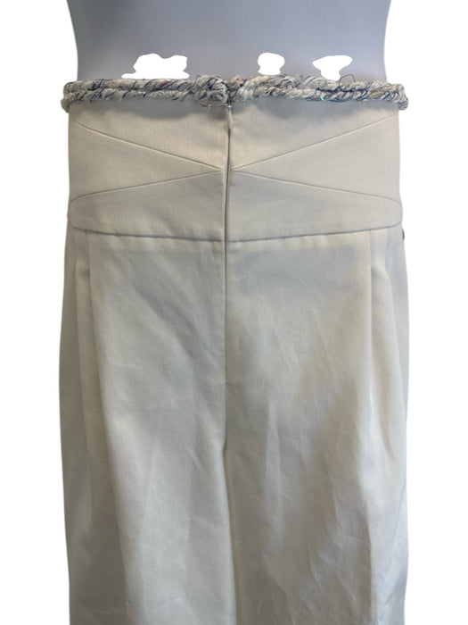 Chanel Size 50 Off White Cotton Blend Iridescent Frayed Detail Wide Leg Pants Off White / 50