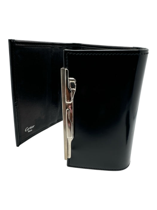 Cartier Black Patent Leather Silver Hardware Bi- Fold Card holder Wallets Black