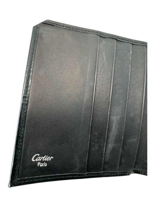 Cartier Black Patent Leather Silver Hardware Bi- Fold Card holder Wallets Black