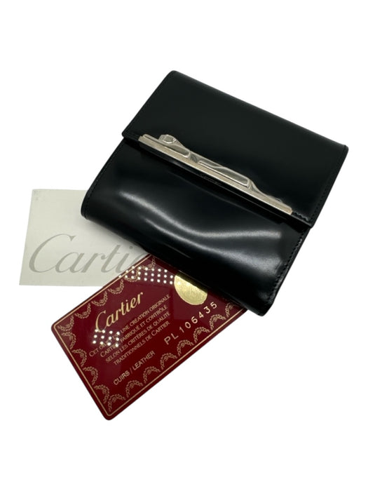 Cartier Black Patent Leather Silver Hardware Bi- Fold Card holder Wallets Black