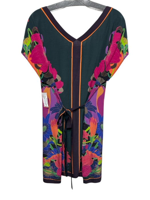 Maeve Size M Black, Pink, Multi Silk Flowers Tie Waist Tunic Dress Black, Pink, Multi / M