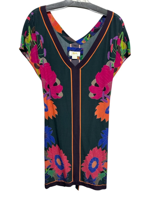 Maeve Size M Black, Pink, Multi Silk Flowers Tie Waist Tunic Dress Black, Pink, Multi / M