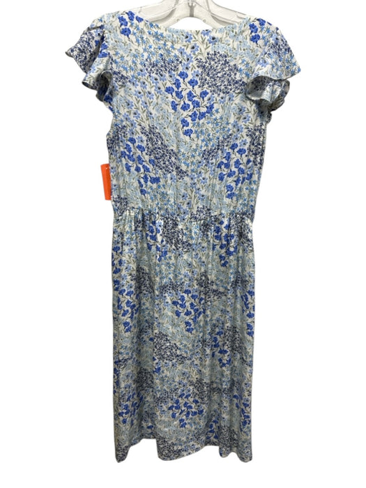 Rebecca Taylor Size 10 Blue, Green, White Silk Floral Tie Waist Below knee Dress Blue, Green, White / 10