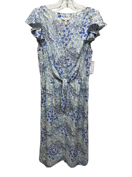 Rebecca Taylor Size 10 Blue, Green, White Silk Floral Tie Waist Below knee Dress Blue, Green, White / 10