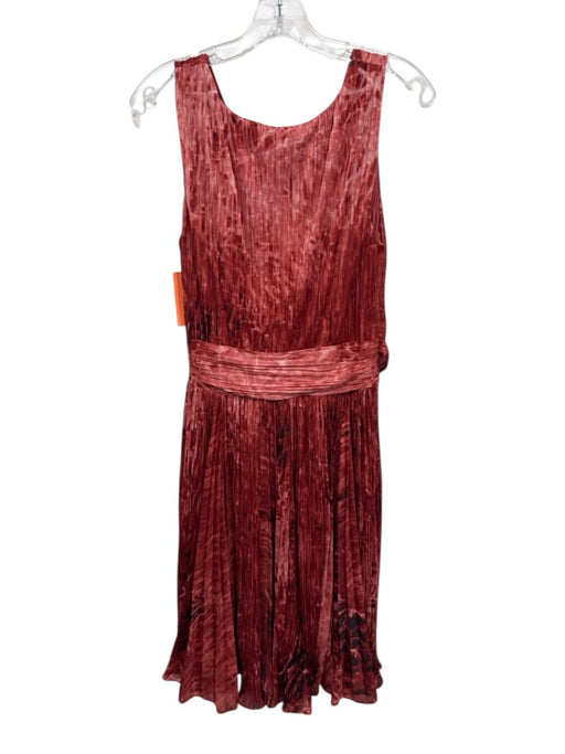 Halston Heritage Size 12 Red & Orange Polyester Pleated Tie Dye Wrap Waist Dress Red & Orange / 12