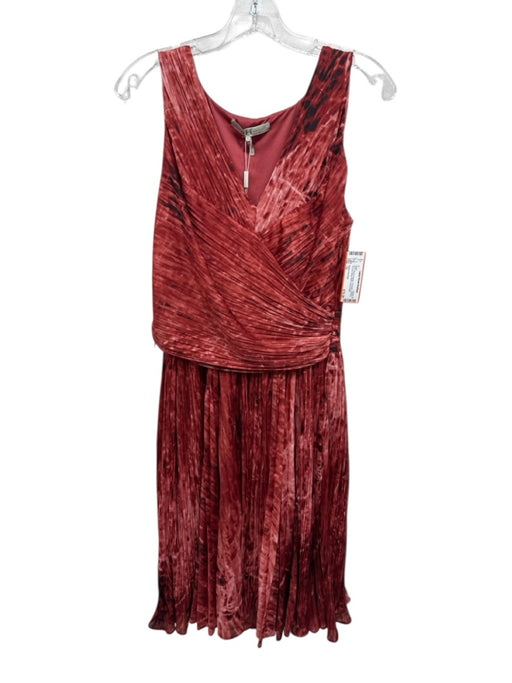 Halston Heritage Size 12 Red & Orange Polyester Pleated Tie Dye Wrap Waist Dress Red & Orange / 12