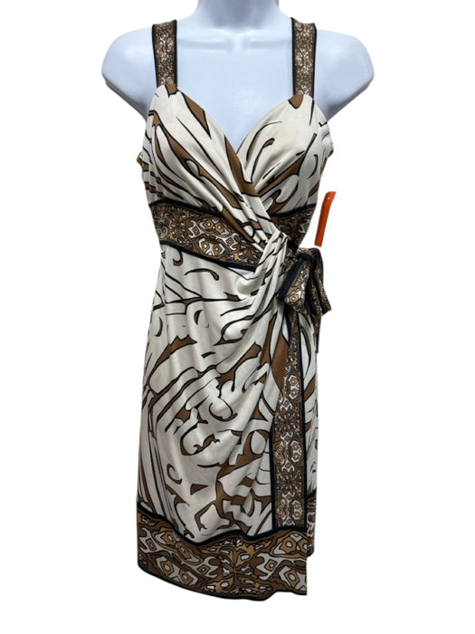 Diane Von Furstenberg Size 8 Cream, Brown, Black Silk Wrap Empire Waist Dress Cream, Brown, Black / 8
