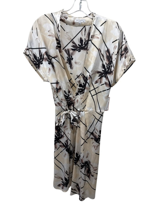 Equipment Femme Size S Cream & Brown Silk Abstract Wrap Dress Cream & Brown / S