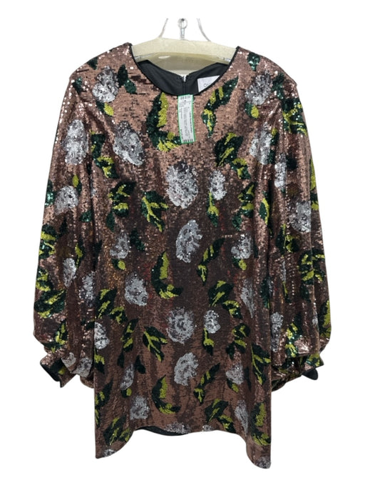 One33 Social Size 12 Brown & Multi Polyester Sequin Long Sleeve Midi Dress Brown & Multi / 12