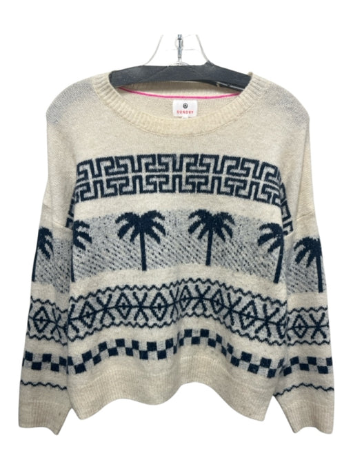 Sundry Size 0 Beige & Navy Polyester Long Sleeve Crew Neck Graphic Sweater Beige & Navy / 0