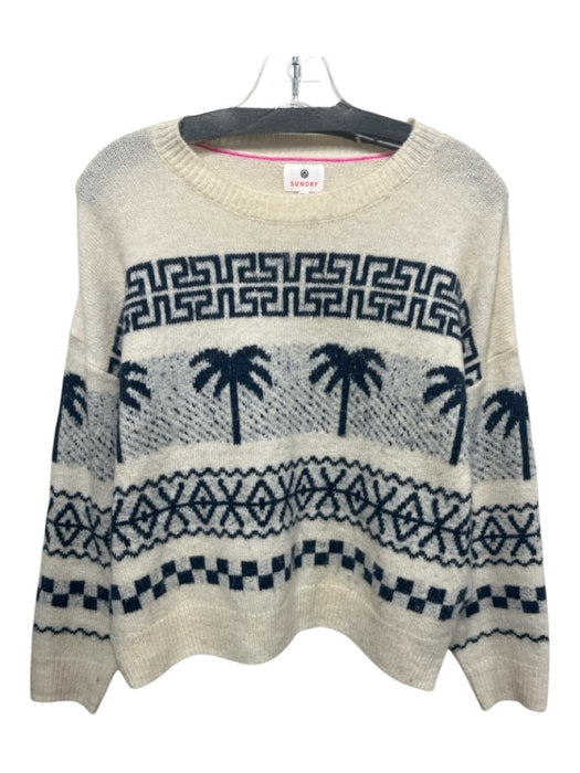 Sundry Size 0 Beige & Navy Polyester Long Sleeve Crew Neck Graphic Sweater Beige & Navy / 0