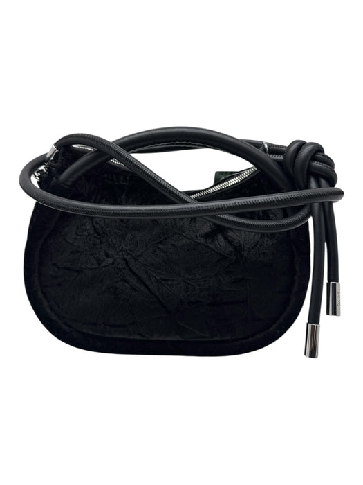 Ganni Black Polyester & Polyamide Velvet Zip Close silver hardware Crossbody Bag Black / S