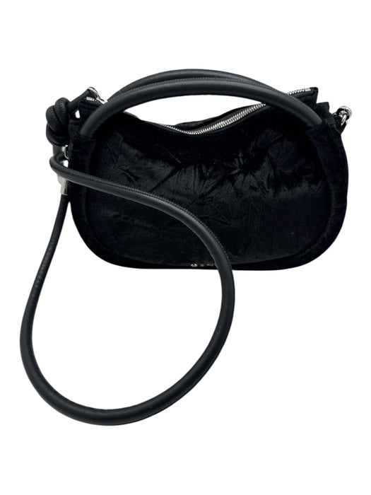 Ganni Black Polyester & Polyamide Velvet Zip Close silver hardware Crossbody Bag Black / S