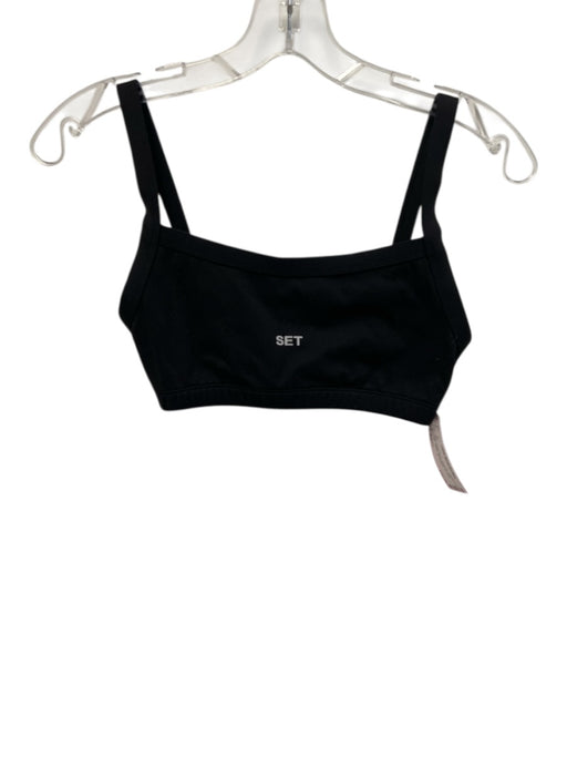 Set Active Size XS Black Nylon Blend Spaghetti Strap Logo Athletic Bra Black / XS