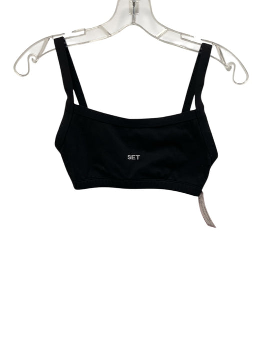 Set Active Size XS Black Nylon Blend Spaghetti Strap Logo Athletic Bra Black / XS