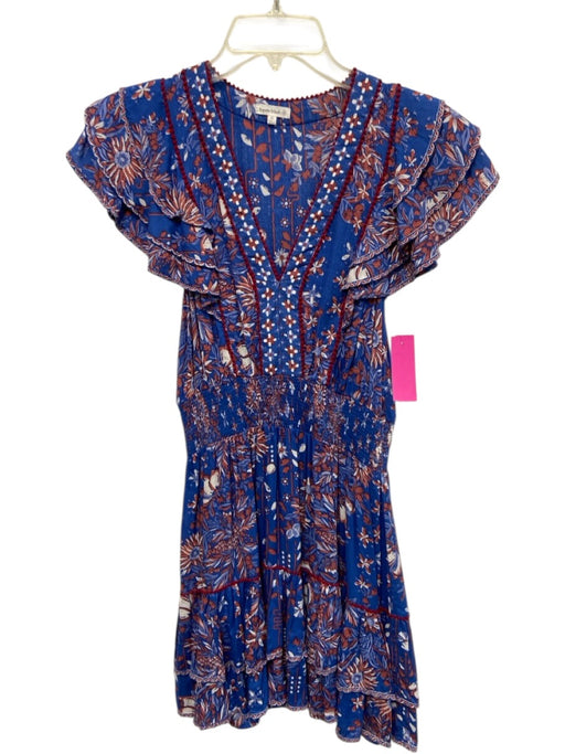 Poupette St. Barth Size XS Blue, Red, White Viscose Flutter Cap sleeve Dress Blue, Red, White / XS