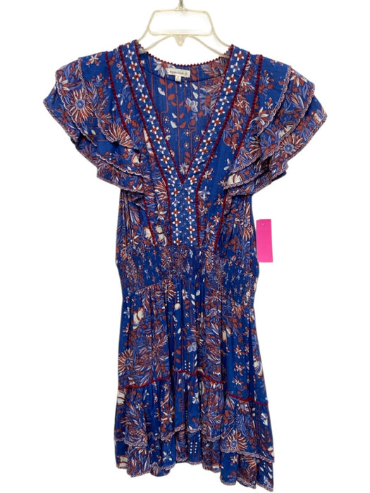 Poupette St. Barth Size XS Blue, Red, White Viscose Flutter Cap sleeve Dress Blue, Red, White / XS