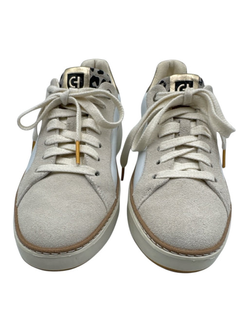 Cole Haan Shoe Size 7.5 White, Gold, Beige Leather Upper Leopard Sneakers White, Gold, Beige / 7.5