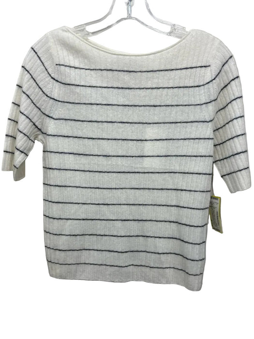 Vince Size S White & Black Linen & Cashmere Striped Ribbed Knit Short Sleeve Top