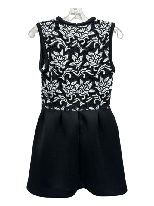 Sandro Size 2 Black & White Polyester Sleeveless Floral Lace Back Zip Dress Black & White / 2
