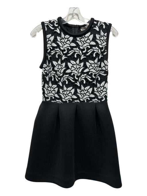 Sandro Size 2 Black & White Polyester Sleeveless Floral Lace Back Zip Dress Black & White / 2