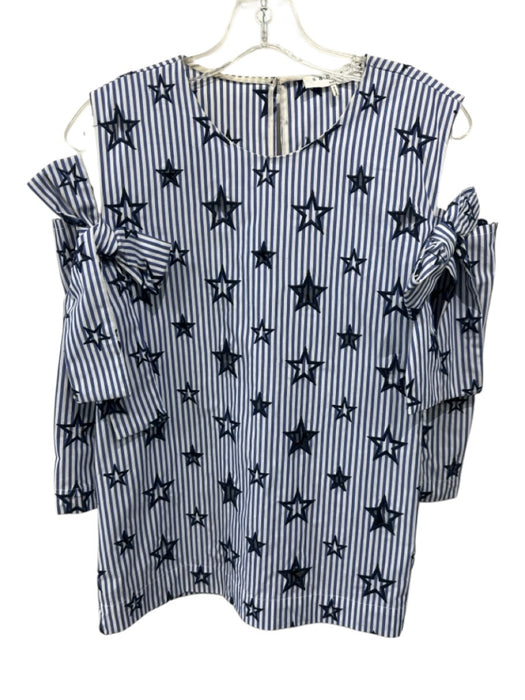 Sandro Size Est M Blue & White Cotton & Polyester Striped stars Bow Detail Top Blue & White / Est M