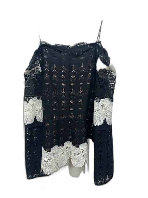 Yigal Azrouel Size 6 Black & White Polyester Long Sleeve Lace Off Shoulder Top Black & White / 6