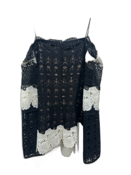 Yigal Azrouel Size 6 Black & White Polyester Long Sleeve Lace Off Shoulder Top Black & White / 6