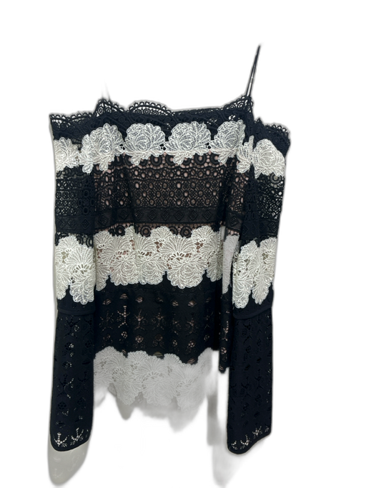 Yigal Azrouel Size 6 Black & White Polyester Long Sleeve Lace Off Shoulder Top Black & White / 6