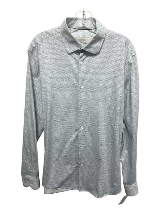 Bugatchi Size L White & Blue Cotton Blend Dots Button up Men's Long Sleeve Shirt White & Blue / L