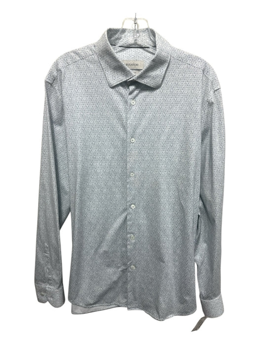 Bugatchi Size L White & Blue Cotton Blend Dots Button up Men's Long Sleeve Shirt White & Blue / L