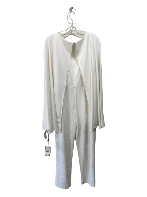 Adrianna Papell Size 8 White Polyester Blend Boat Neck Cape Tapered Jumpsuit White / 8