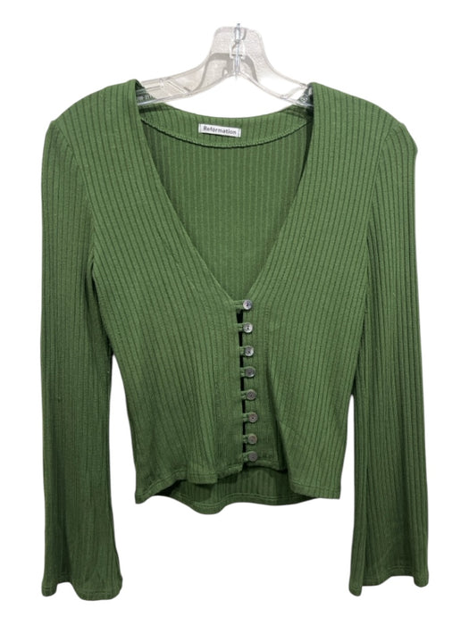 Reformation Size S Green Tencel Button Up Rib Knit Cardigan Top Green / S