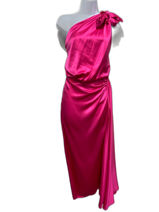 Dolce & Gabbana Size 46 Hot pink Silk Cold Shoulder Draped Midi Evening Dress Hot pink / 46