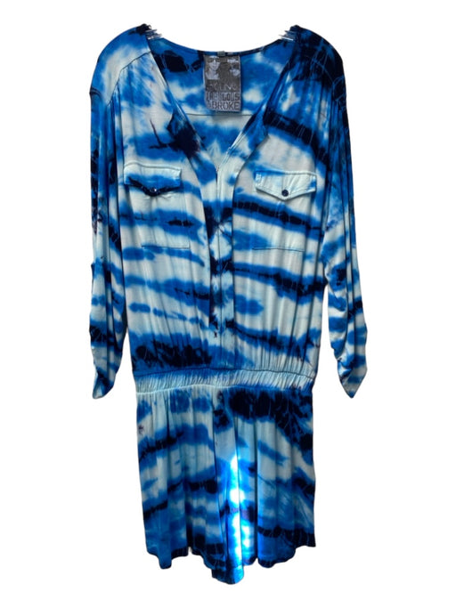 Young Fab & Broke Size M Blue & White Modal Stretch Waist Tie Dye V Neck Romper Blue & White / M