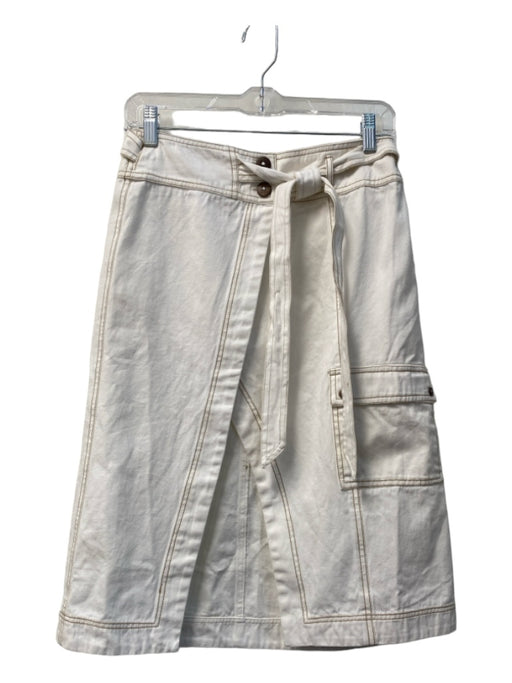 Pilcro Size 4 white & tan Cotton Blend Front Slit Button Close Tie Waist Skirt white & tan / 4