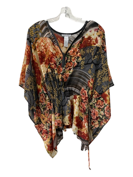 Alberto Makali Size M Black, Red & Cream Polyester Cape Sleeve Abstract Top Black, Red & Cream / M